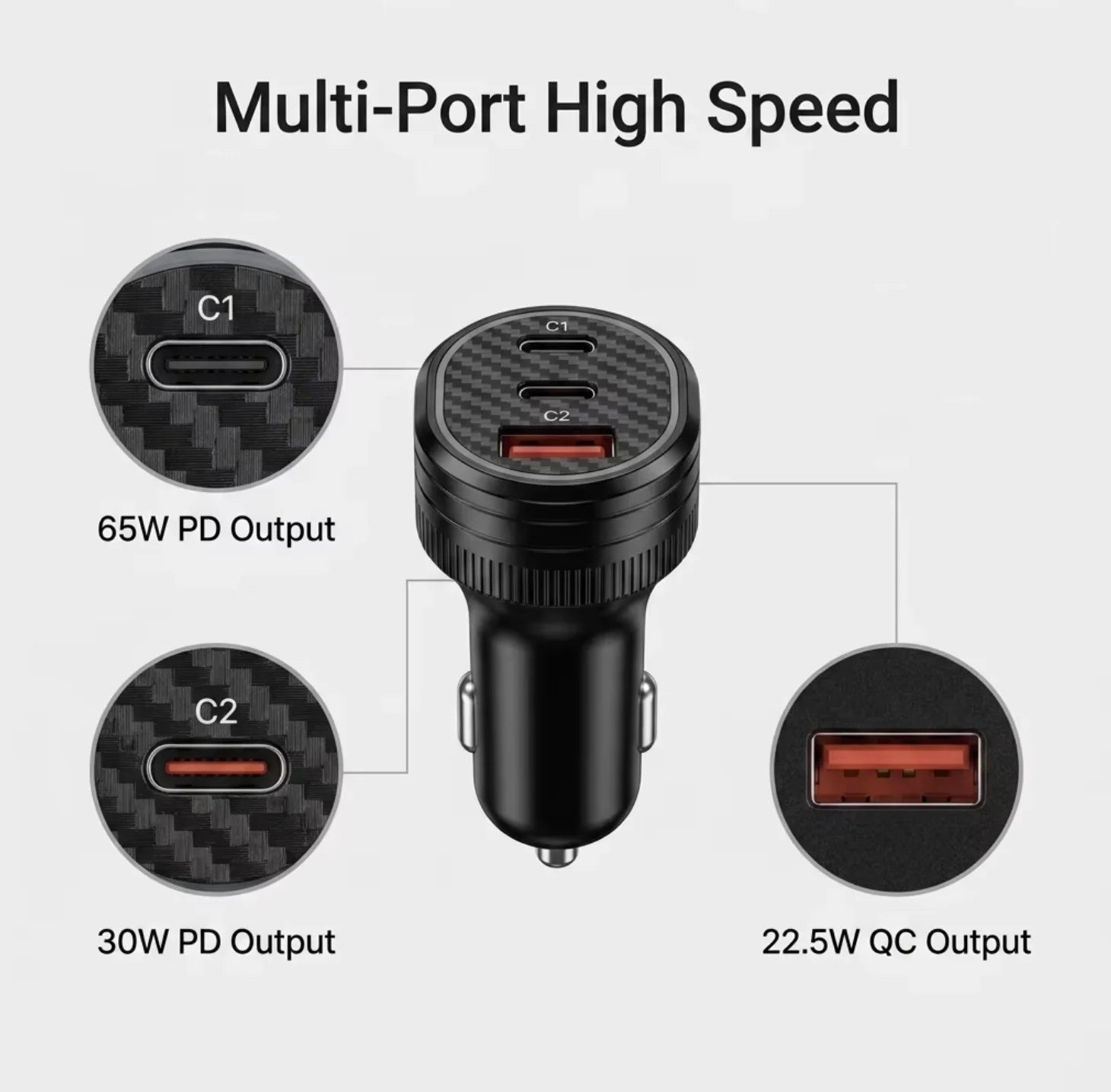 Universal Multi-Port USB Car Charger with Retractable Cable White
